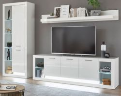 Wohnwand Ladis in wei� Hochglanz Schrankwand 298 x 198 cm