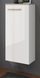 Badezimmer Kommode Dense in wei� Lack Hochglanz und Eiche Midischrank h�ngend / stehend 51 x 110 cm
