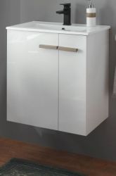 Waschbeckenunterschrank MIT Waschbecken Dense in wei� Lack Hochglanz und Eiche Waschtisch Set h�ngend 60 cm