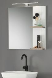 Badezimmer Spiegel Dense in wei� Lack Hochglanz und Eiche Badspiegel mit Ablage 60 x 65 cm