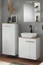 Badm�bel Set Dense in wei� Hochglanz Lack und Eiche Badkombination MIT Waschbecken und Badlampe 130 x 200 h�ngend / stehend