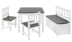 BOMI� Kindersitzgruppe Anna in wei� und grau Sitzgruppe Kindertisch, Truhenbank und 2 x Stuhl