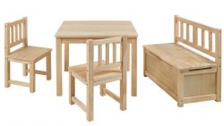 BOMI� Kindersitzgruppe Anna in Kiefer naturbelassen Sitzgruppe Kindertisch, Truhenbank und 2 x Stuhl