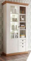 Vitrine Hemsby in wei� Pinie und Eiche Wotan Landhaus Vitrinenschrank 102 x 204 cm