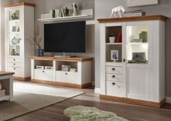 Wohnwand Hemsby in wei� Pinie und Eiche Wotan Landhaus Schrankwand 4-teilig 356 x 204 cm