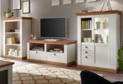Wohnwand Hemsby in wei� Pinie und Eiche Wotan Landhaus Schrankwand 3-teilig 376 x 139 cm