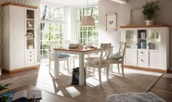Esszimmer Set Hemsby in wei� Pinie und Eiche Wotan Landhaus Speisezimmer 3-teilig