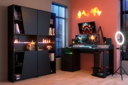 Parisot Gaming Set Gaming1 in schwarz Gaming Schreibtisch und 2x Schrank inkl. LED Beleuchtung