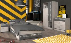 Parisot Kinder- und Jugendzimmer Set 5-teilig Fabric20 in Esche grau und schwarz mit Gamingtisch