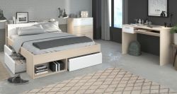 Parisot Schlafzimmer Set Toms in Akazie und wei� Komplettzimmer mit Stauraumbett, Kommode und Schreibtisch