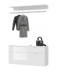 Garderobe Set 3-teilig SystemX in wei� Hochglanz Kommode und Kleiderstange 121 cm