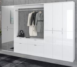 Garderobenschrank mit Spiegel SystemX in wei� Hochglanz Kleiderschrank mit Spiegelt�r 273 x 193 cm