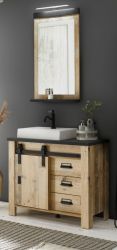 Badm�bel Set 4-teilig Stove in Used Wood hell und anthrazit Badkombination MIT Waschbecken und LED Spiegellampe