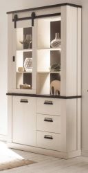 Vitrine Stove in wei� Pinie und anthrazit Landhaus Vitrinenschrank 93 x 201 cm