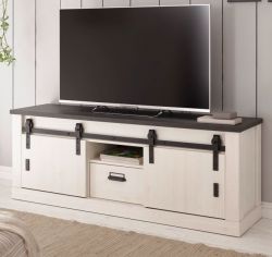 TV-Lowboard Stove in wei� Pinie und anthrazit Landhaus TV Unterteil in Komforth�he 162 x 61 cm