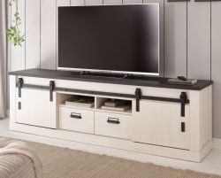 TV-Lowboard Stove in wei� Pinie und anthrazit Landhaus TV Unterteil in Komforth�he 201 x 61 cm