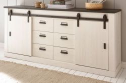 Sideboard Stove in wei� Pinie und anthrazit Landhaus Kommode 201 x 91 cm