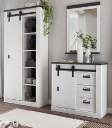 Garderobe Set 3-teilig Stove in wei� Pinie und anthrazit Landhaus Garderobenkombination 206 x 201 cm