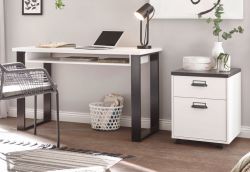 Schreibtisch Set mit Rollcontainer Stove in wei� Pinie und anthrazit Landhaus