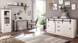 B�rom�bel komplett Set Stove in wei� Pinie und anthrazit Landhaus mit Aktenregal, Kommode und Wandregal