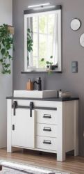 Badm�bel Set 4-teilig Stove in wei� Pinie und anthrazit Badkombination MIT Waschbecken und LED Spiegellampe