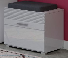 Garderobe Sitzbank Leon in wei� Hochglanz Garderobenbank Schuhschrank 60 x 47 cm