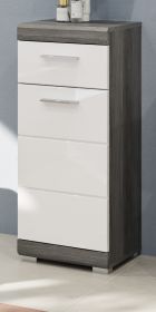 Badezimmer Kommode Shawn in wei� Hochglanz und Rauchsilber grau Badschrank 37 x 88 cm