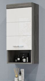 Badezimmer H�ngeschrank Shawn in wei� Hochglanz und Rauchsilber grau Badschrank 37 x 79 cm
