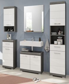 Badm�bel Set 5-teilig Shawn in wei� Hochglanz und Rauchsilber grau Badkombination 164 x 191 cm