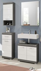 Badm�bel Set 4-teilig Shawn in wei� Hochglanz und Rauchsilber grau Badkombination 112 x 191 cm
