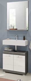 Badm�bel Set 2-teilig Shawn in wei� Hochglanz und Rauchsilber grau mit Waschbeckenunterschrank und Badspiegel 60 cm