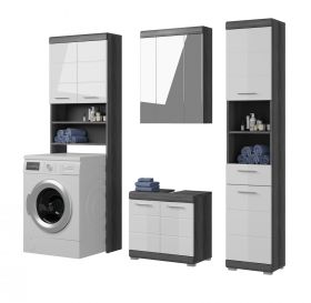 Badm�bel Set 4-teilig Shawn mit Waschmaschinenschrank in wei� Hochglanz und Rauchsilber grau 190 x 191 cm