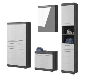Badm�bel Set 4-teilig Shawn in wei� Hochglanz und Rauchsilber grau Badkombination 186 x 191 cm