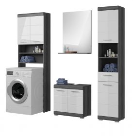 Badm�bel Set 4-teilig Shawn in wei� Hochglanz und Rauchsilber grau Badkombination 190 x 191 cm