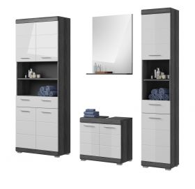 Badm�bel Set 4-teilig Shawn in wei� Hochglanz und Rauchsilber grau Badkombination 186 x 191 cm