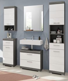 Badm�bel Set 5-teilig Shawn in wei� Hochglanz und Rauchsilber grau Badkombination 164 x 191 cm