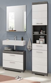 Badm�bel Set 3-teilig Shawn in wei� Hochglanz und Rauchsilber grau Badkombination 112 x 191 cm