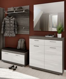 Garderobe Set 4-teilig Shawn in wei� Hochglanz und Rauchsilber grau Garderobenkombination 195 x 197 cm