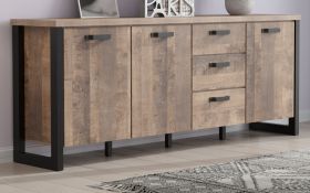 Sideboard Concrete in Eiche Tabak und schwarz Wohn- und Esszimmer Kommode 214 x 86 cm