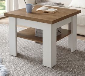 Couchtisch Seyne in wei� Pinie und Eiche hell Landhaus Beistelltisch 70 x 70 cm