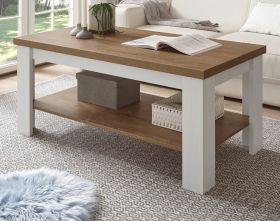 Couchtisch Seyne in wei� Pinie und Eiche hell Landhaus Beistelltisch 120 x 60 cm