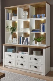 Buffetschrank Seyne in wei� Pinie und Eiche hell Landhaus Buffet 130 x 179 cm