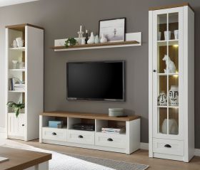 Wohnwand Seyne in wei� Pinie und Eiche hell Landhaus Wohnkombination 4-teilig 300 x 198 cm