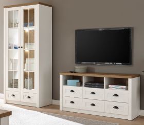 Wohnwand Seyne in wei� Pinie und Eiche hell Landhaus Wohnkombination 2-teilig 240 x 198 cm