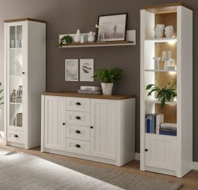 Wohnwand Seyne in wei� Pinie und Eiche hell Landhaus Wohnkombination 4-teilig 270 x 198 cm