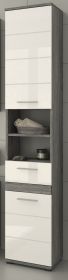 Badezimmer Hochschrank Bailey in wei� Hochglanz und Rauchsilber grau Badschrank 35 x 191 cm