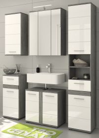 Badm�bel Set 5-teilig Bailey in wei� Hochglanz und Rauchsilber grau Badkombination 164 x 191 cm