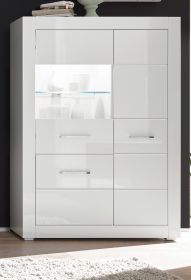 Vitrine Carrara in wei� Hochglanz Wohn- und Esszimmer Vitrinenschrank halbhoch 100 x 142 cm