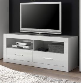 TV-Lowboard Carrara in wei� Hochglanz TV Unterteil in Komforth�he auf Rollen 150 x 61 cm