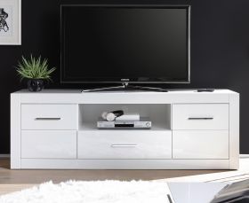 TV-Lowboard Carrara in wei� Hochglanz, TV Unterteil 180 cm mit Komforth�he, auf Rollen